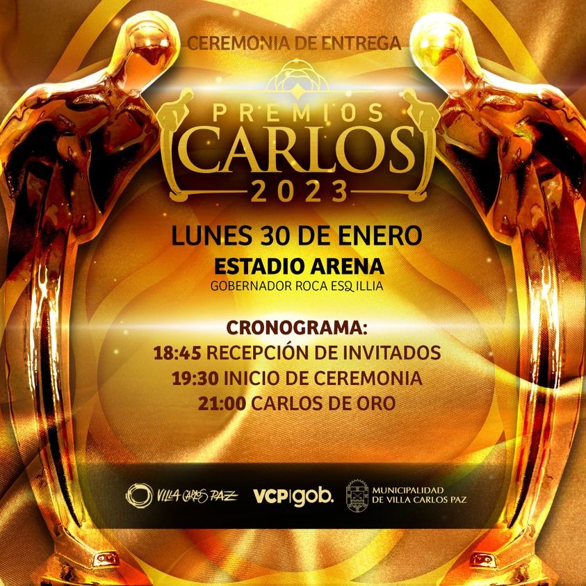 Carlos Paz : este lunes 30 de enero desde las 18:30 hs., en el Estadio Arena se entregan de los Premios Carlos 2023 mira acá  todos los nominados